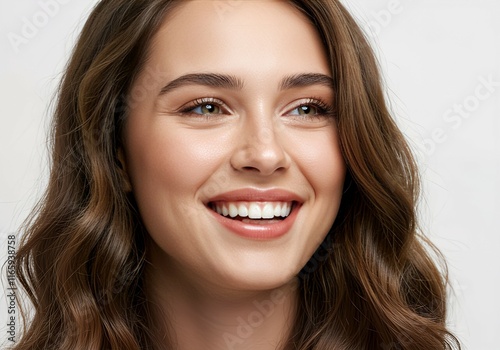 A dewy-skinned woman basks in the joy of summer, her beautiful face radiating with wellness