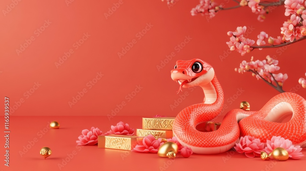 Obraz premium cute snake Chinese New Year atmosphere background
