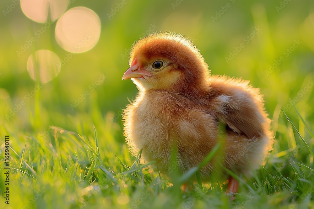 A charming little chick stands on green grass, showcasing nature's beauty and innocence in a delightful scene. A charming little chick stands on green grass, showcasing nature's beauty and innocence in a delightful scene.