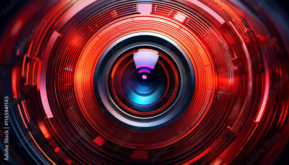 Fototapeta premium red digital camera lens macro abstract technology background