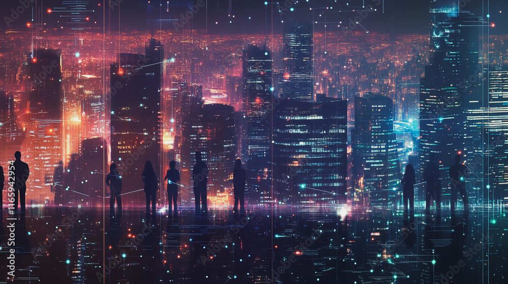 Abstract business team stands on the peak of success amid tall, innovative Smart city and graphs with statistics to analyze business potential and predict future developments in company growth. Abstract business team stands on the peak of success amid tall, innovative Smart city and graphs with statistics to analyze business potential and predict future developments in company growth.