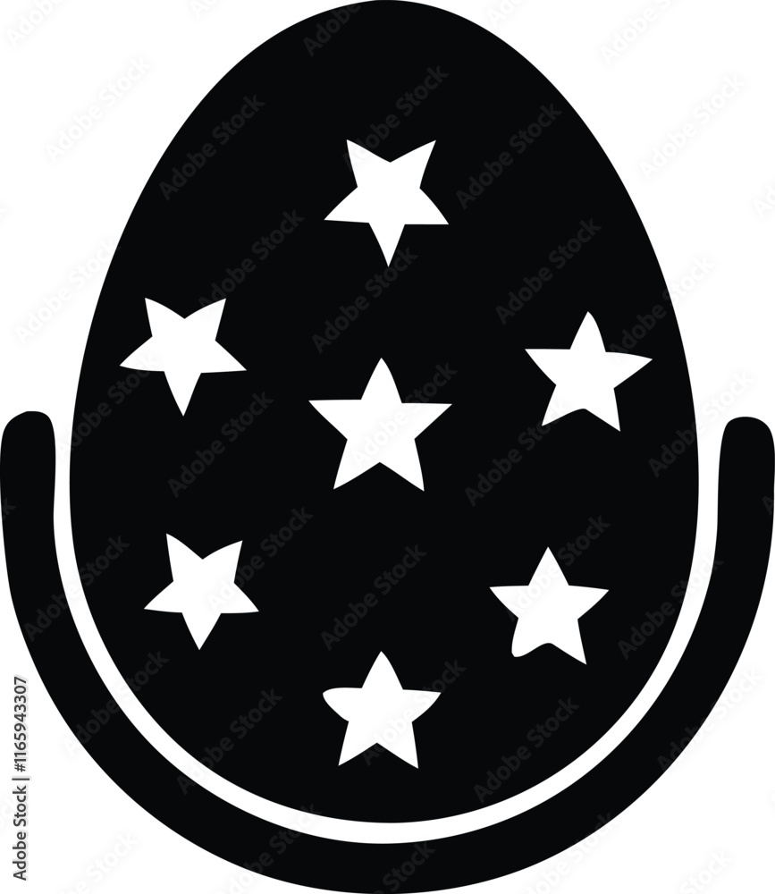 Black and White Icon of an Egg with Stars Black and White Icon of an Egg with Stars