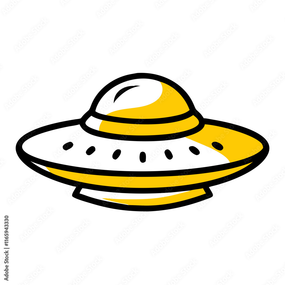 Colorful cartoon UFO illustration in yellow and white on a plain background Colorful cartoon UFO illustration in yellow and white on a plain background