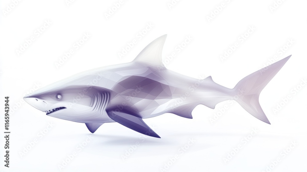 Fototapeta premium Low-poly stylized shark illustration on white background.