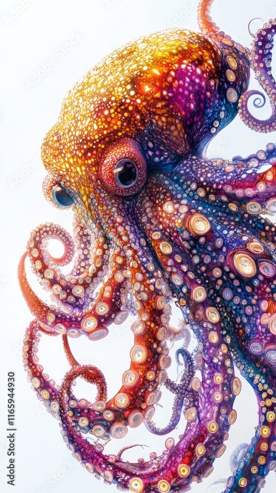 Obraz premium A Captivating Underwater Octopus, A Colorful Jewel of the Deep Sea, An Intricate and Vivid Artistic Masterpiece