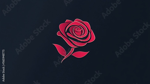 A vibrant red rose illustration with elegant petals on a deep blue background, symbolizing love and beauty. photo