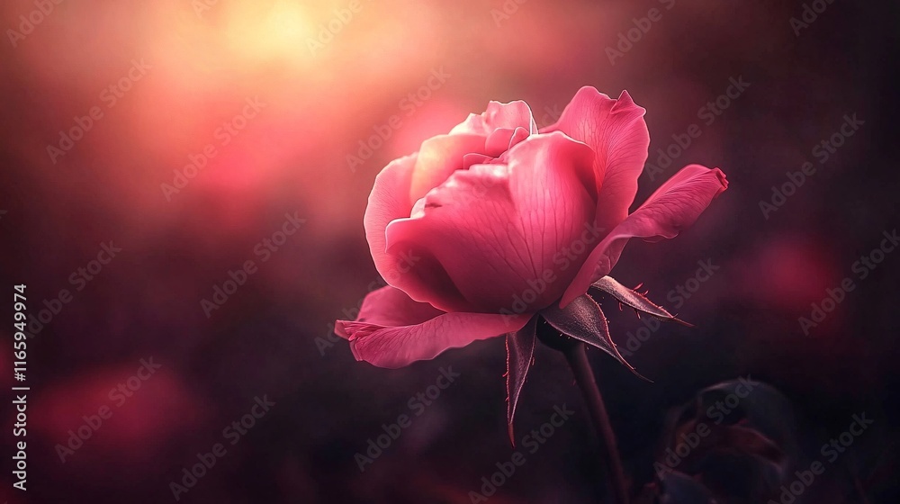 Fototapeta premium A stunning close-up of a pink rose in soft sunlight, showcasing its delicate petals and vibrant hues.