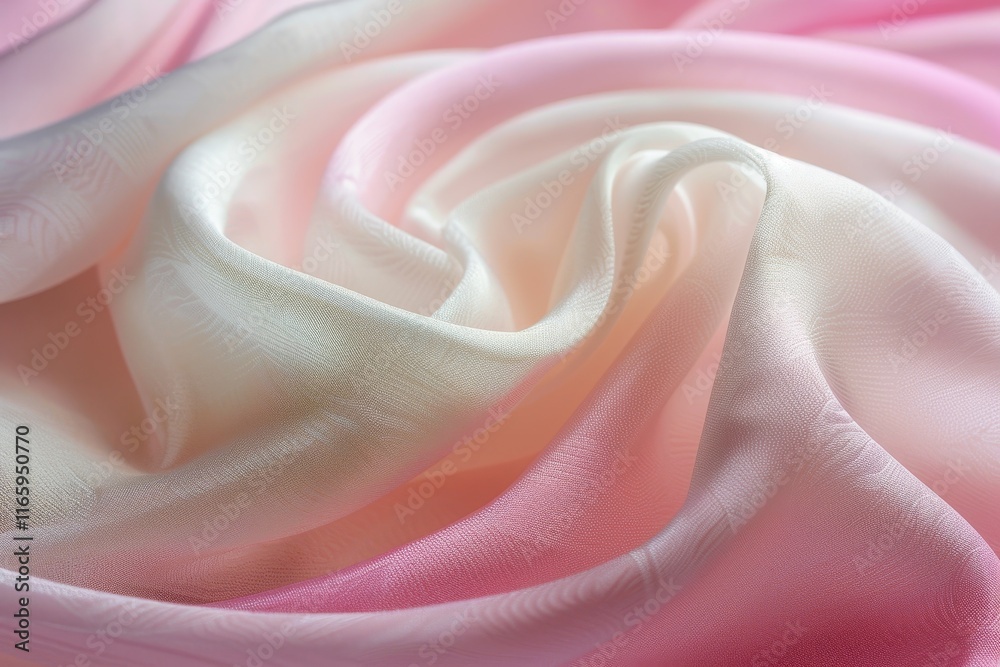 The luxurious silk fabric displays gentle swirls of pink and white, creating a soft and inviting texture perfect for crafting, draping, or elegant designs. The luxurious silk fabric displays gentle swirls of pink and white, creating a soft and inviting texture perfect for crafting, draping, or elegant designs.