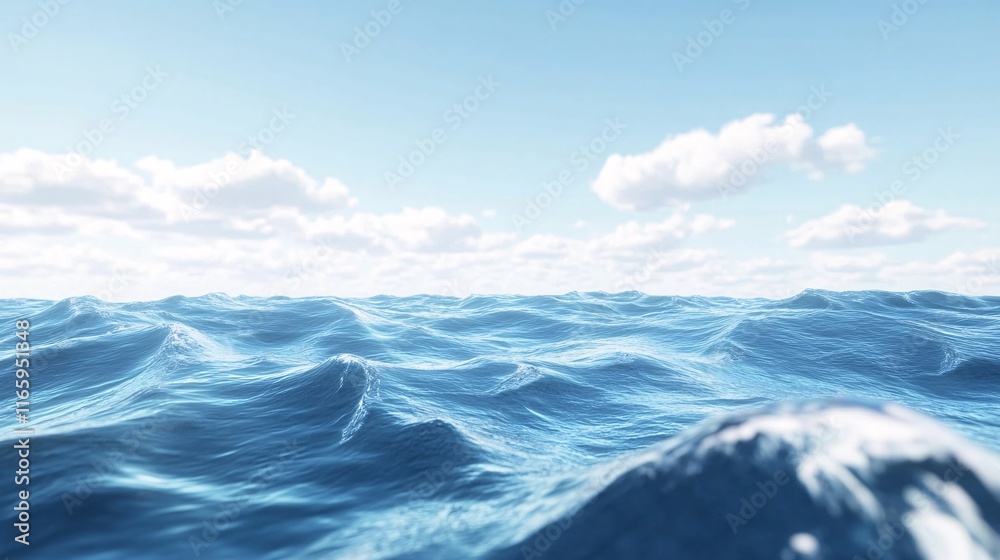 Vast ocean waves under a clear blue sky with soft clouds, creating a serene and tranquil atmosphere. Vast ocean waves under a clear blue sky with soft clouds, creating a serene and tranquil atmosphere.