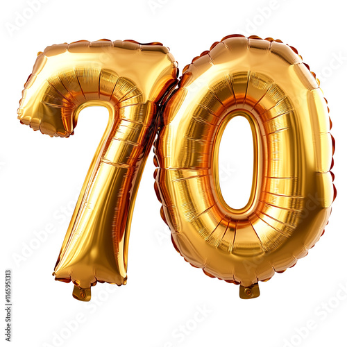 70th Birthday Celebration: Gold Balloon Number 70 Against White Background.
