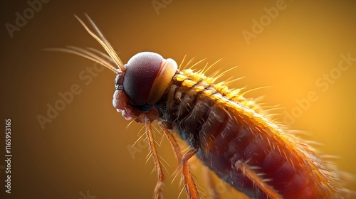 Hyper detailed macro photograph capturing a flea s body in response mode releasing alarm pheromones bristling hairs and appendages intricate exoskeleton patterns and a sinister photo