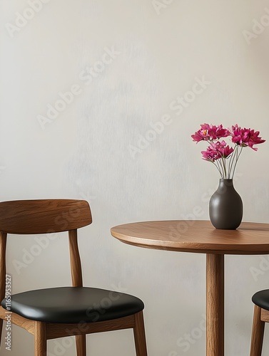 Wallpaper Mural Photo of Simple Dining Table with Wooden Chairs and Flower Vase Torontodigital.ca