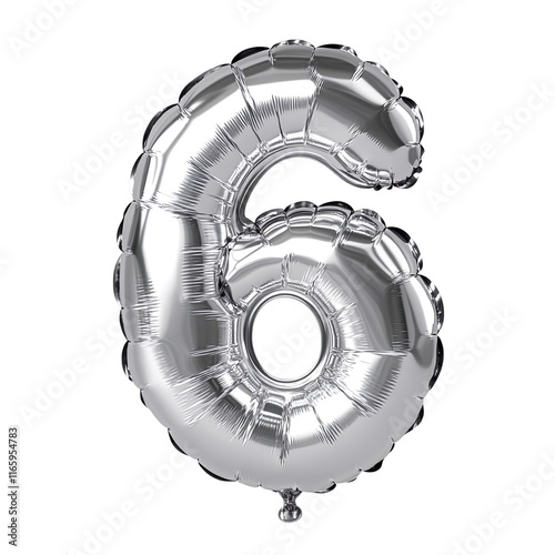 A silver balloon shaped like the number six. photo