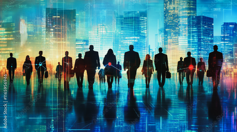 Abstract business team stands on the peak of success amid tall, innovative Smart city and graphs with statistics to analyze business potential and predict future developments in company growth. Abstract business team stands on the peak of success amid tall, innovative Smart city and graphs with statistics to analyze business potential and predict future developments in company growth.
