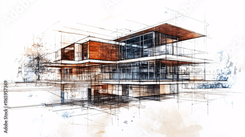 Abstract architectural rendering of modern building with clean lines, artistic perspective and contemporary style that emphasize innovation and creativity in urban design photo