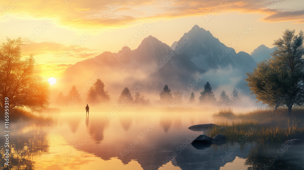 Fototapeta premium a lake at sunrise
