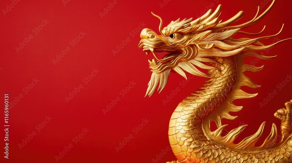 Golden dragon statue on a vibrant red background, symbolizing strength, prosperity, and tradition in China culture. Golden dragon statue on a vibrant red background, symbolizing strength, prosperity, and tradition in China culture.