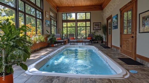 Wallpaper Mural Indoor lap pool in sunroom with plants and seating. Torontodigital.ca