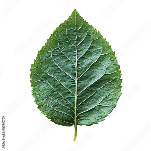 A green leaf against a white background.