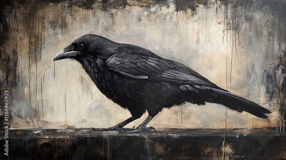 Fototapeta premium Majestic Crow: A Dark and Evocative Bird Painting