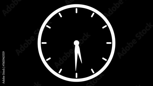12 Hours' time Lap of Analogue Clock Hands Rotating on Transparent Background with Alpha Channel