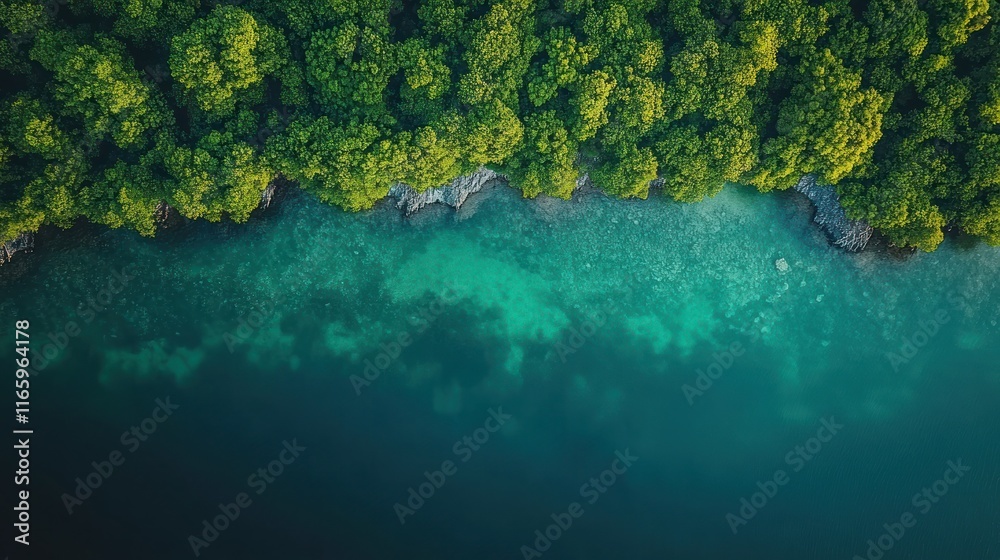 Lush green forest meets turquoise ocean. Lush green forest meets turquoise ocean.