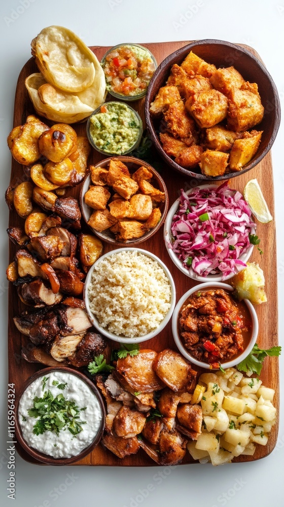 Fototapeta premium A Colorful Feast of Flavors: Diverse Culinary Delights on a Wooden Platter