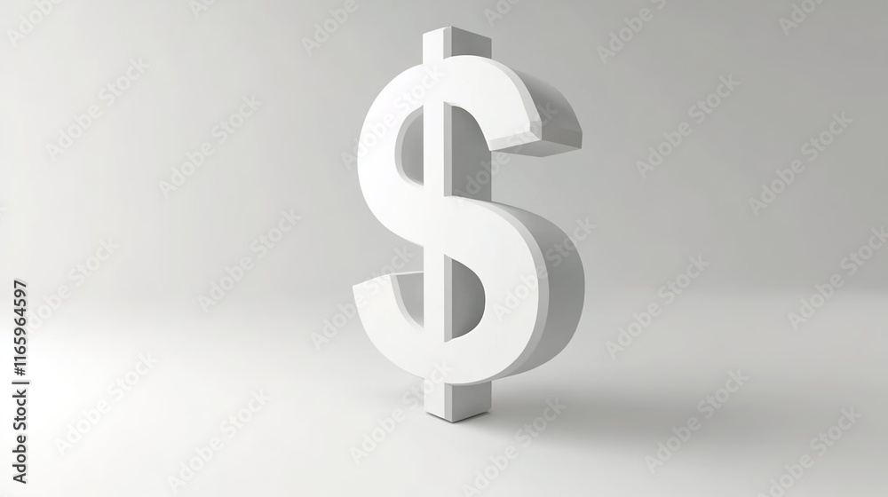 3D white dollar sign on an empty background, in a minimalistic style with white and grey colors. 3D white dollar sign on an empty background, in a minimalistic style with white and grey colors.