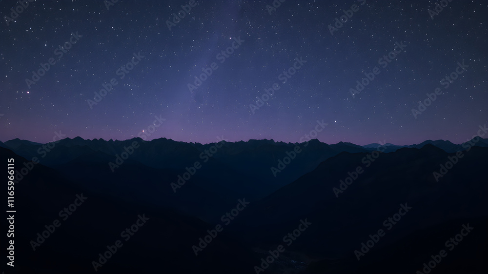 Naklejka premium high hills, mountains, and a dark purple starry sky