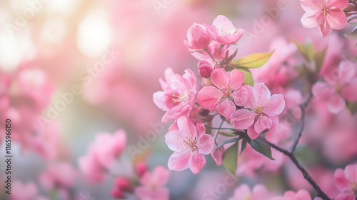 Cherry blossoms bloom vibrantly during spring in a tranquil garden setting