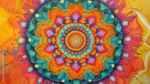 Vibrant Mandala Pattern with Intricate Details and Bright Colors