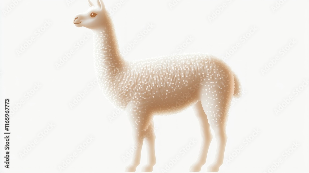 Fototapeta premium Profile view of a light brown llama with speckled fur against a white background.