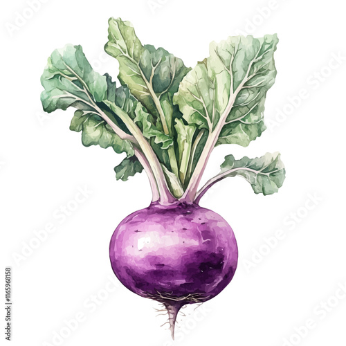 A watercolor drawing of a kohlrabi, isolated on a white background. Kohlrabi vector.
