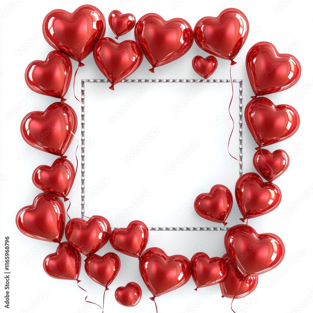 Obraz premium Red Heart Balloons Frame White Background