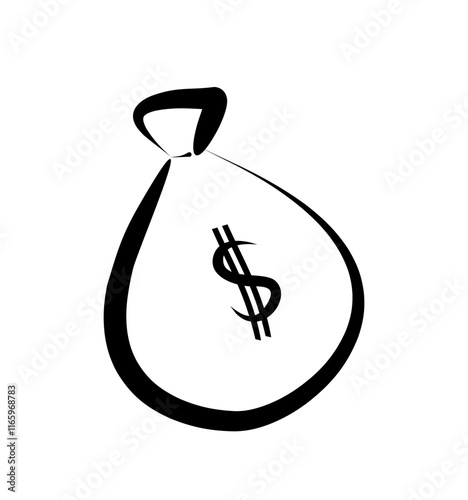 Money Bag,Bold, Abstract Line Art Illustration