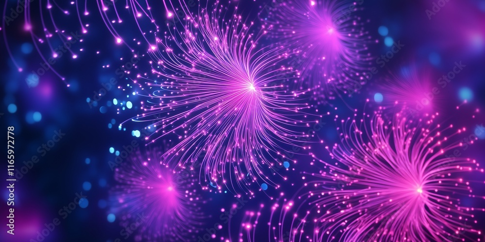Fototapeta premium Vibrant Abstract Light Patterns: Mesmerizing Pink and Purple Fiber Optic Display on a Dark Background