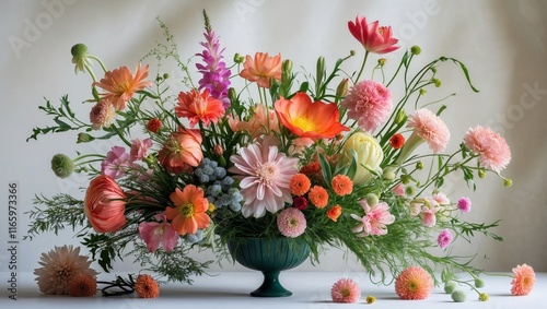 Vibrant bouquet arrangement showcasing assorted seasonal flowers in a decorative vase