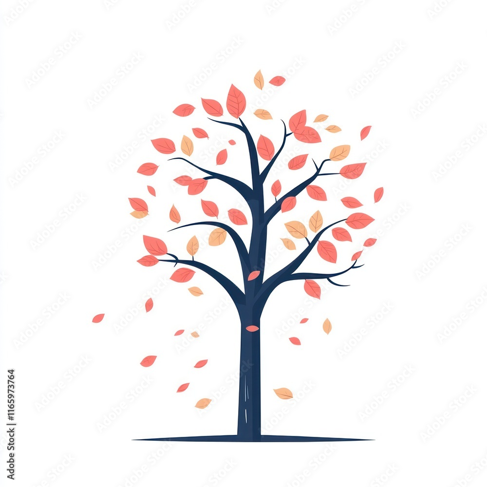 Autumn Tree With Leaves Falling Gently Down Autumn Tree With Leaves Falling Gently Down