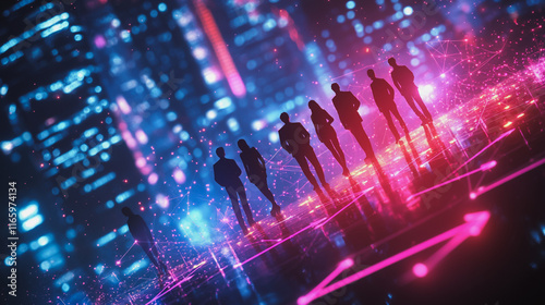Wallpaper Mural Abstract business team stands on the peak of success amid tall, innovative Smart city and graphs with statistics to analyze business potential and predict future developments in company growth. Torontodigital.ca