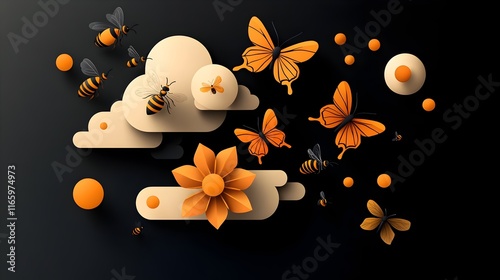 Ethereal pheromone clouds envelop a swarm of bees and butterflies in a lush nature inspired digital the intricate interactions and interconnectedness of the natural world photo