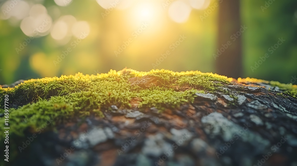 Lush Green Moss Covering Tree Trunk in Peaceful Forest Clearing Lush Green Moss Covering Tree Trunk in Peaceful Forest Clearing