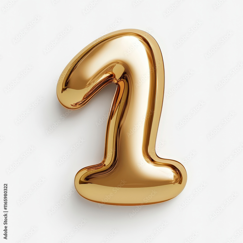 Shiny Gold Number One Figurine on White Background Ideal for Celebratory Events, Anniversaries, Birthdays, and Milestone Achievements Shiny Gold Number One Figurine on White Background Ideal for Celebratory Events, Anniversaries, Birthdays, and Milestone Achievements