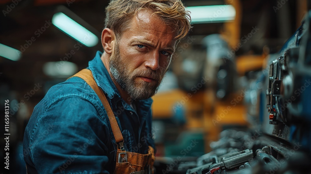 Focused worker in industrial setting. Focused worker in industrial setting.