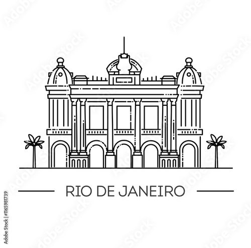Municipal Theater an opera house in the Centro district of Rio de Janeiro, Brazil.  Vector illustration