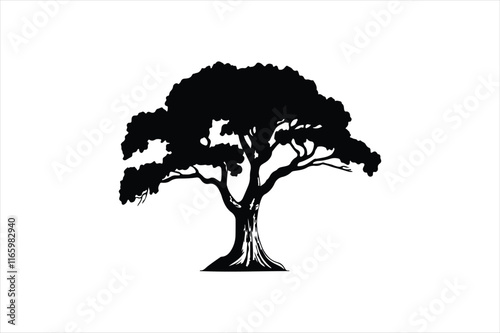 Tree vector hand drawn illustration on white background. Rain tree vector.