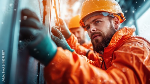 A dedicated worker carefully manages machinery in a high-tech environment, highlighting the importance of safety and precision in modern industrial operations. photo