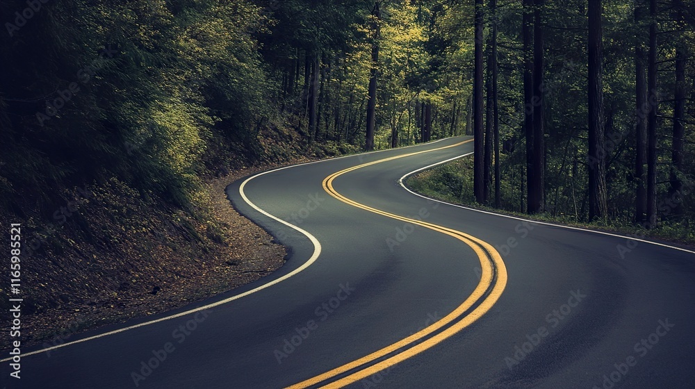 Winding Road Through Lush Forest: A Scenic Drive Winding Road Through Lush Forest: A Scenic Drive