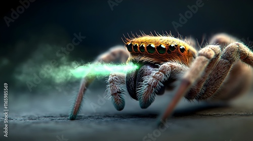 Alarming Anatomy Extreme Close up of a Spider s Defensive Spinnerets and Mandibles Ejecting Pheromones photo