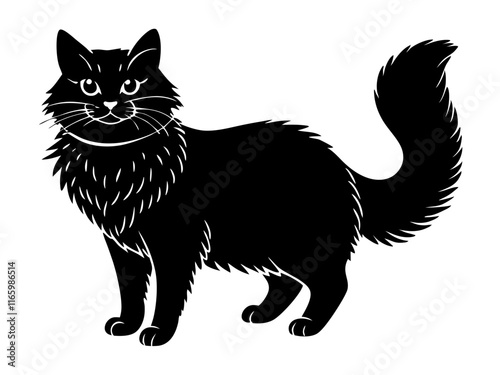 siberian cat black silhouette vector, Simple silhouette Design vector icon with white background