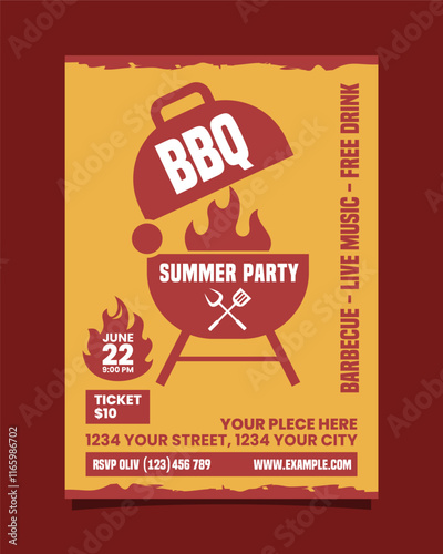 BBQ summer party vertical poster flyer template